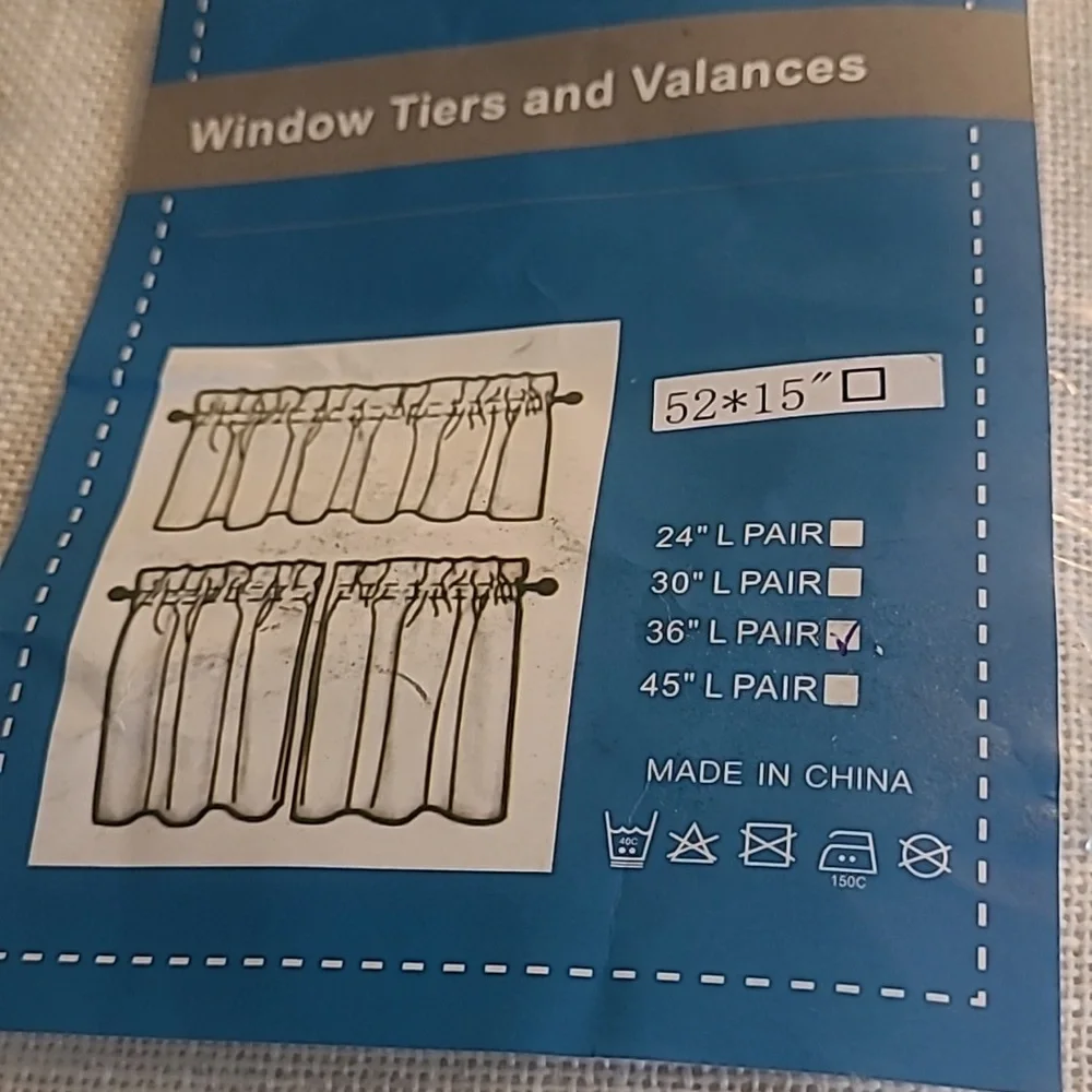 New with tags! Pair of sandy beige linen window curtain tiers 36 x 52